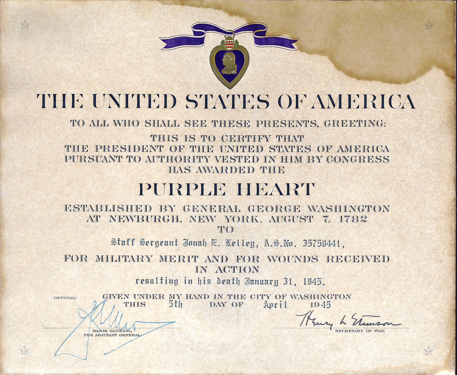 Purple Heart Citation